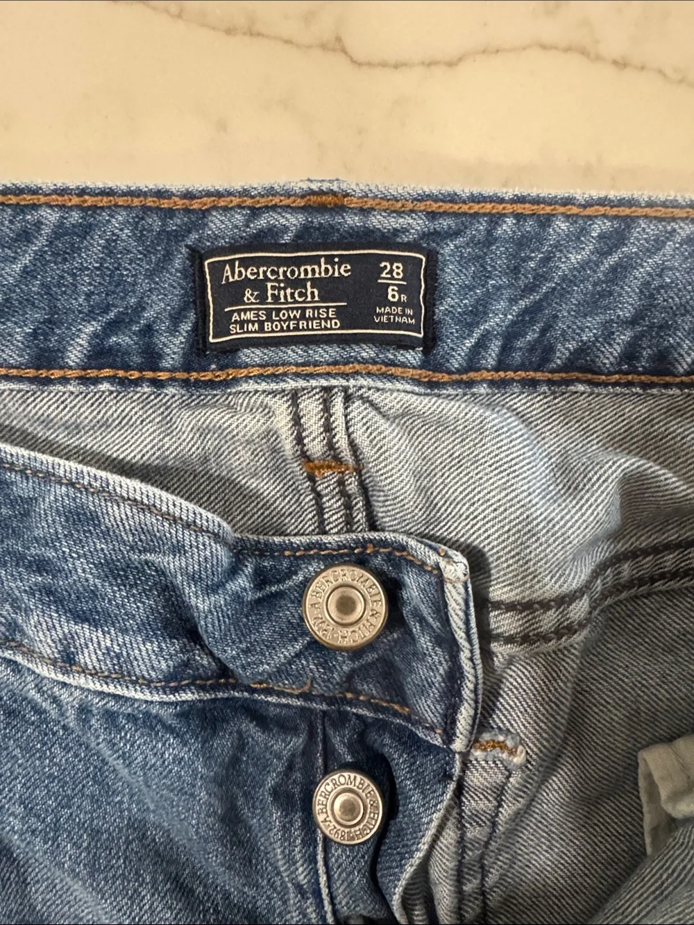 Abercrombie & Fitch Light Wash Distressed Boyfriend Jeans